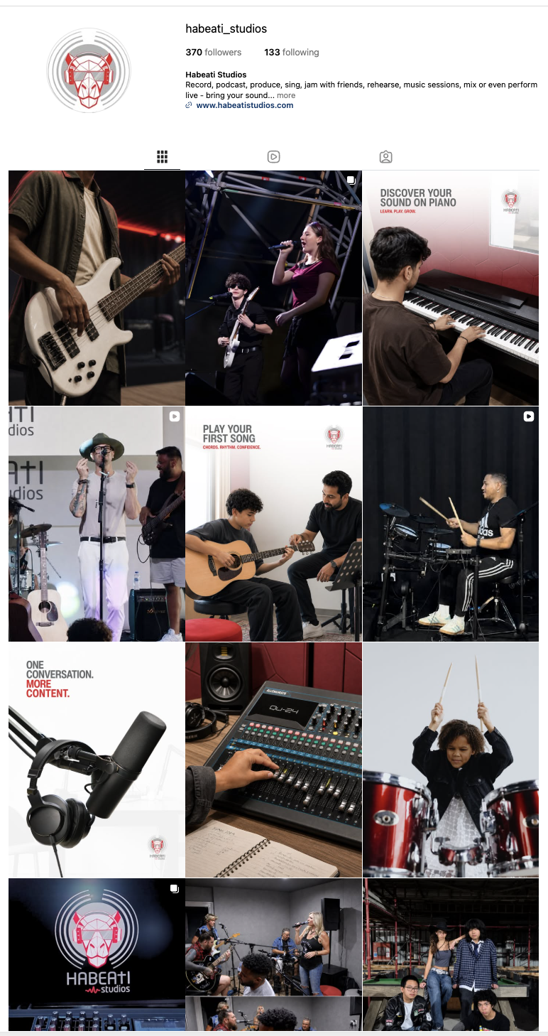Habeati Studios Instagram profile and complete supplied post grid
