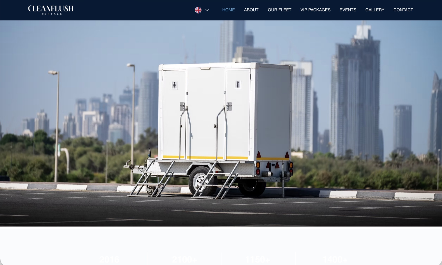 CleanFlush Rentals homepage on a laptop